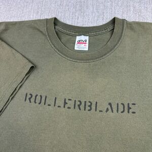 Vintage Rollerblade Spell out T Shirt Men's XL Olive Green Skateboarding Tee 90s